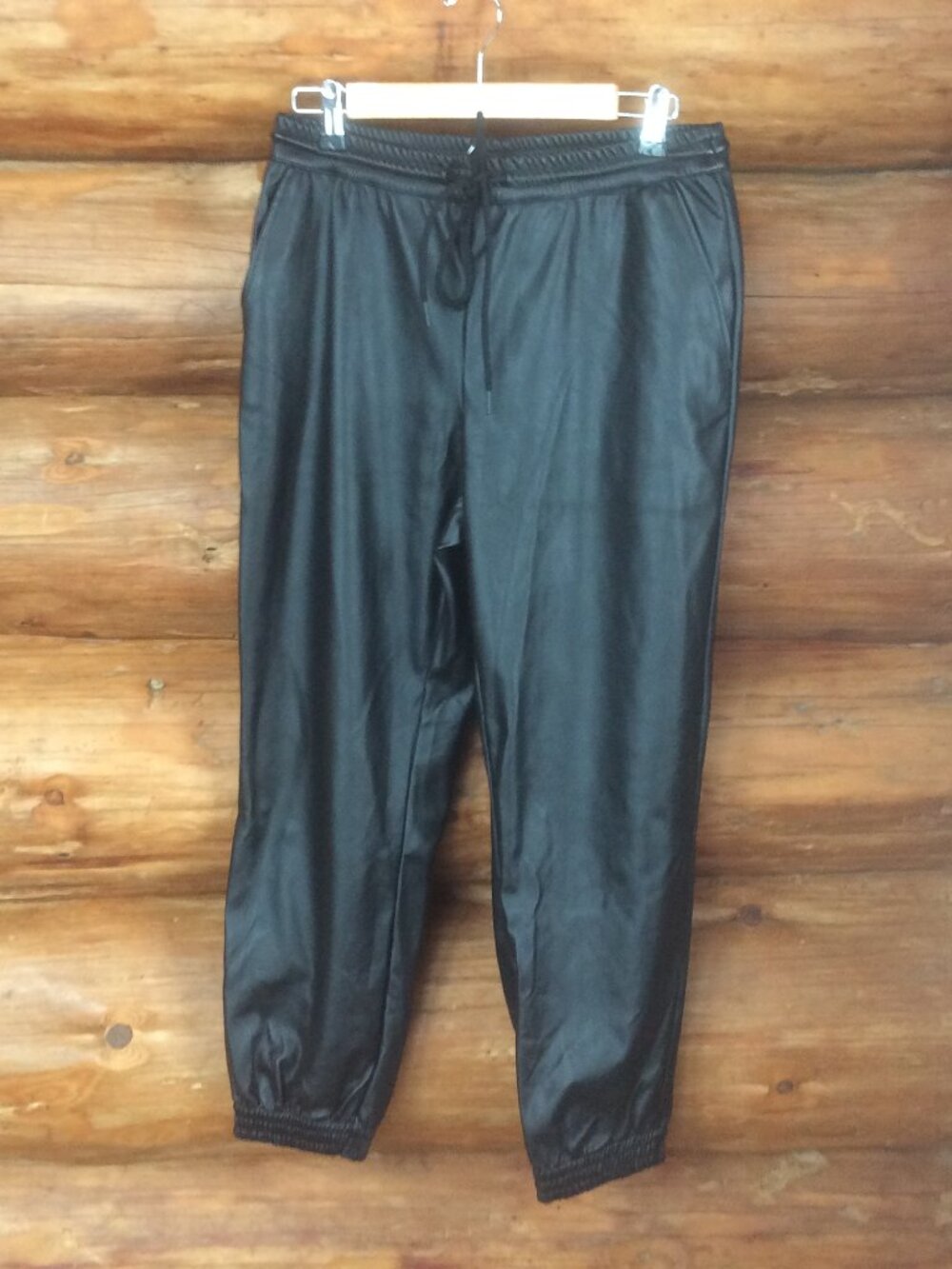 a new day Black Faux Leather High Rise Joggers Size Medium